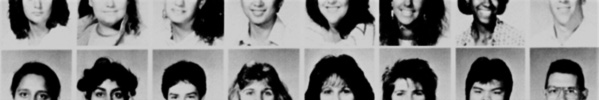 Two partial rows of faces from a black-and-white yearbook page