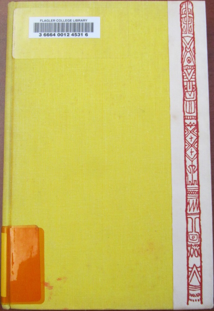 This book is titled "The Red War Pole" by Louis Capron. The book cover is yellow with a strip of white at the right hand edge. The strip of white includes a vertical illustration in red of a pole with various line illustrations.