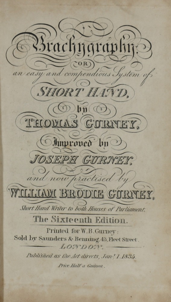 A printed title page from a book. The paper shows age staining. The text is surrounded by decorative curls mimicking handwriting flourishes.
