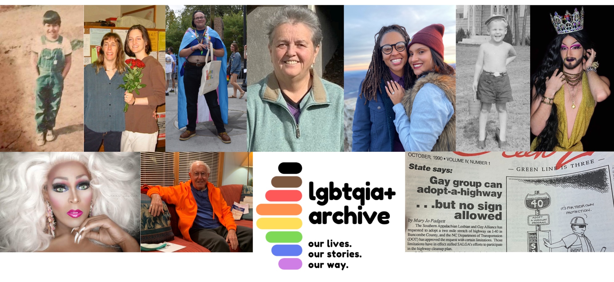 Photo collage of oral historians and others associated with the Western North Carolina LGBTQIA+ Archive